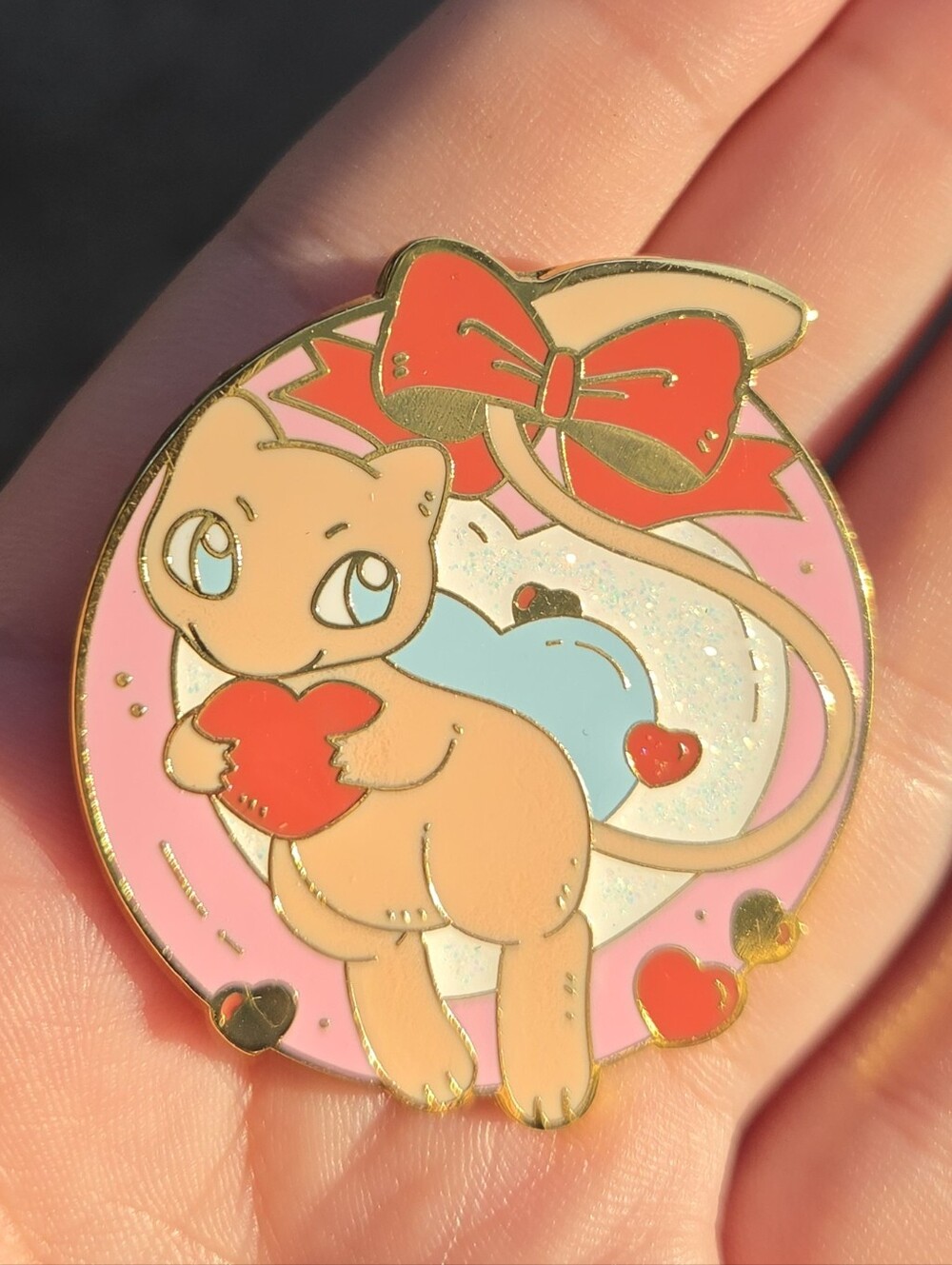 Pokemon Pink and Red Mew Heart Enamel Pin